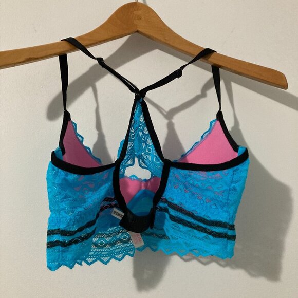 Victoria Secret Womens M PINK Underwire Bra Racerback No PushUp Blue Lace - Picture 2 of 5